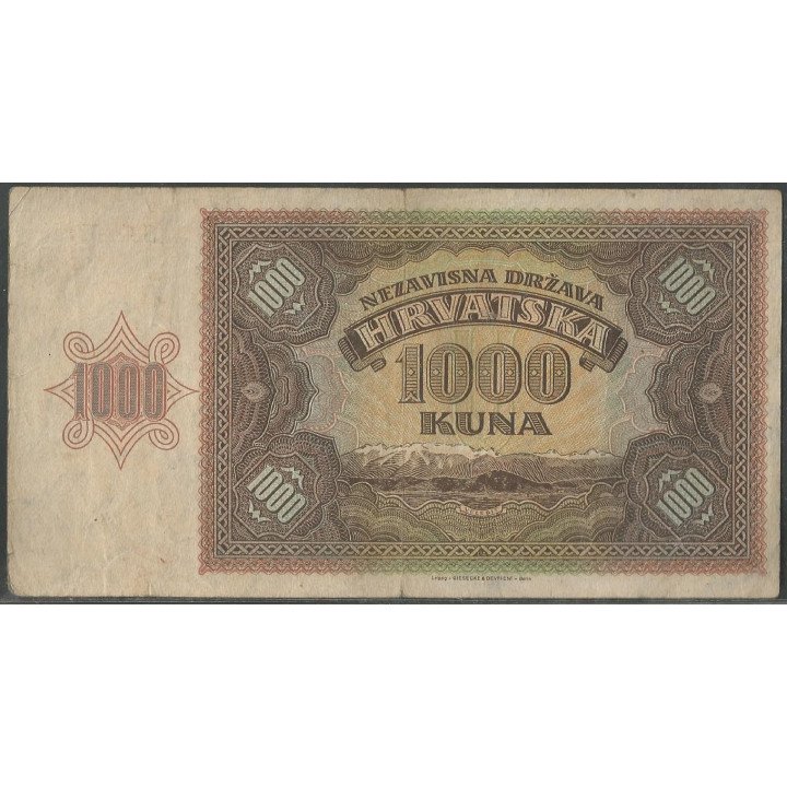 Croacia 1.000 Kuna 26 May 1941 P4a reverso