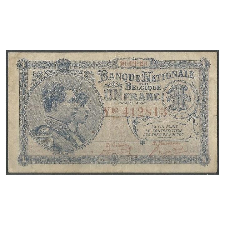 Belgica 1 Franc 30 Sep 1920 P92
