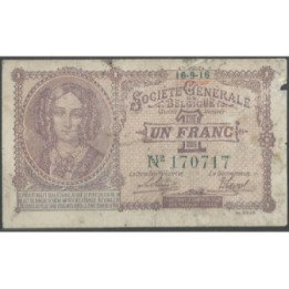 Belgica - Invasion Alemana WWI 1 Franc 16 Sep 1916 P86b