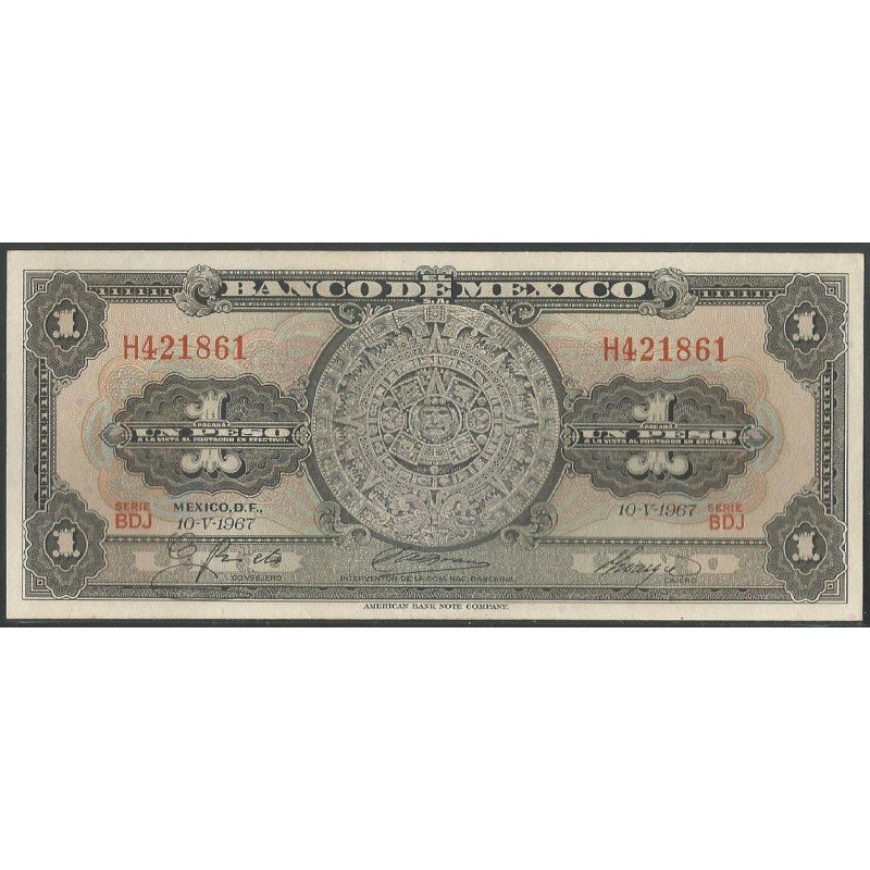 Mexico, 1 Peso 10 May 1967 Serie BDJ P59j