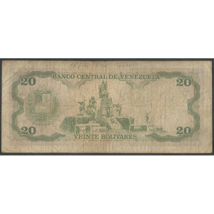 Venezuela 20 Bolivares 18 Sep 1979 Y 7 Dig P53c reverso