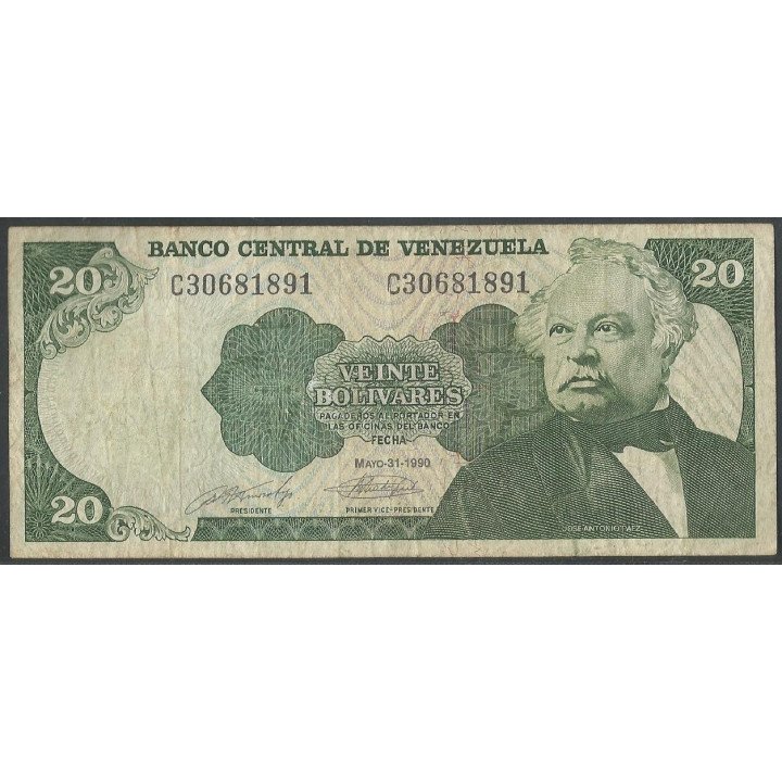 Venezuela 20 Bolivares 31 May 1990 C 8 Dig P63c