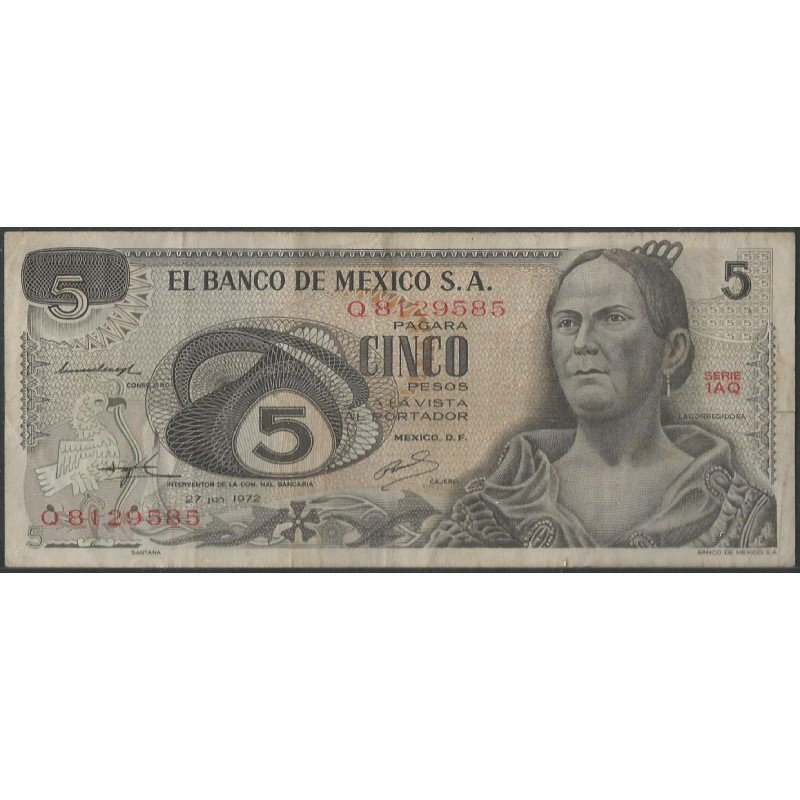 Mexico, 5 Pesos 27 Jun 1972 Serie 1AQ P62c