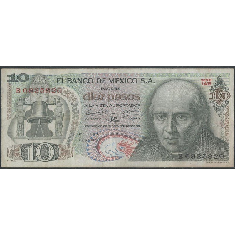 Mexico, 10 Pesos 22 Jul 1970 Serie 1AB P63c