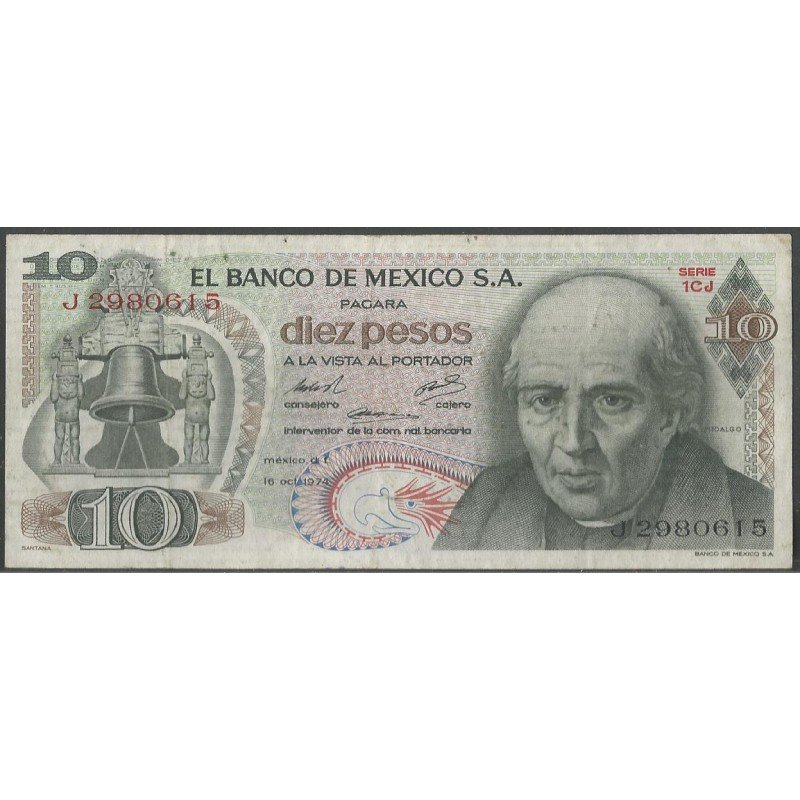 Mexico, 10 Pesos 16 Oct 1974 Serie 1CJ P63g