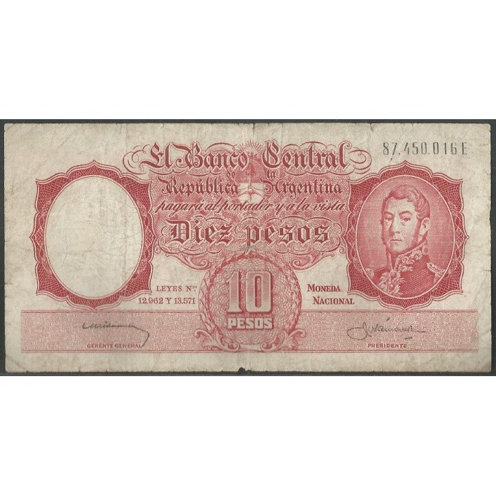 Argentina 10 Pesos ND1954-63 Serie E P270a