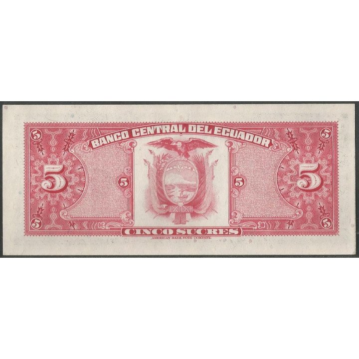 Ecuador 5 Sucres 20 Ago 1982 HW P108b reverso
