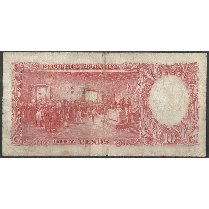 Argentina 10 Pesos ND1954-63 Serie E P270a reverso