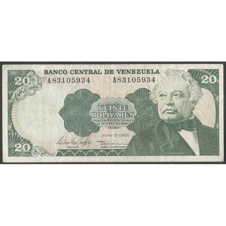 Venezuela 20 Bolivares 5 Jun 1995 A 8 Dig P63e