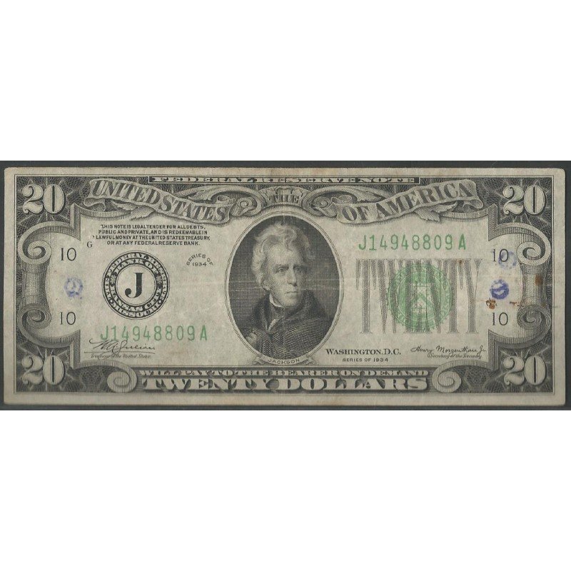Estados Unidos, 20 Dollars 1934 J P431D