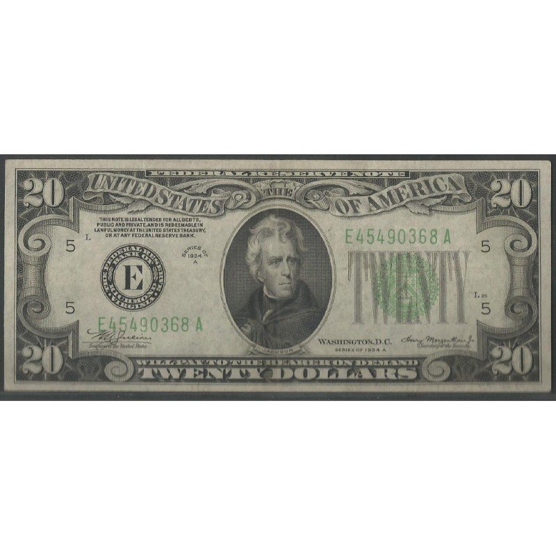 Estados Unidos, 20 Dollars 1934A E P431Da