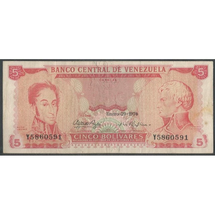 Venezuela 5 Bolivares 29 Ene 1974 Y 7 Dig P50h