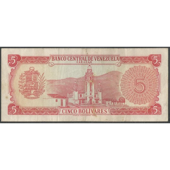 Venezuela 5 Bolivares 29 Ene 1974 Y 7 Dig P50h reverso