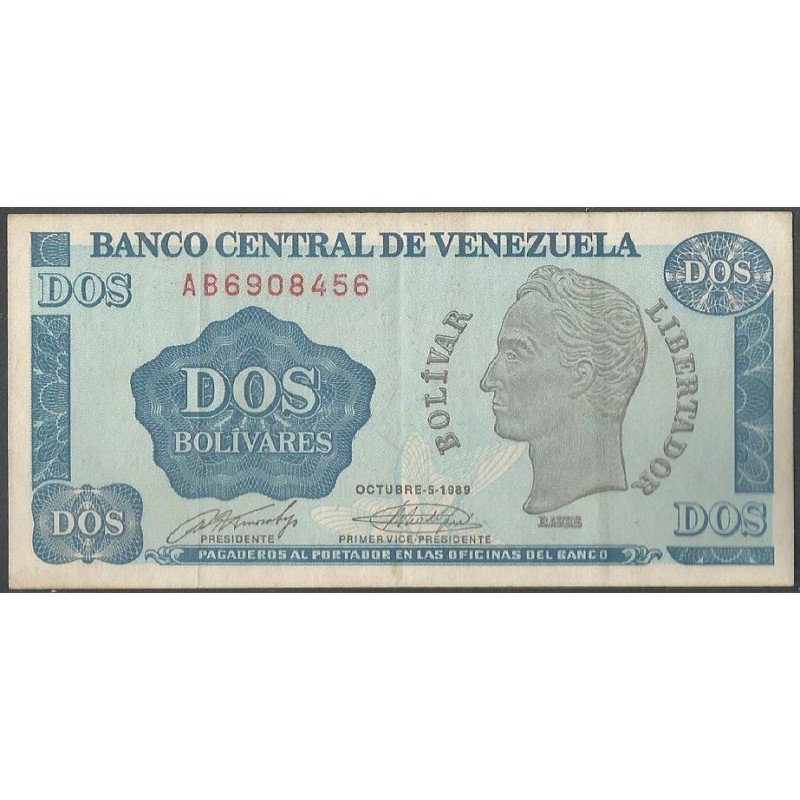 Venezuela, 2 Bolivares 5 Oct 1989 AB 7 Dig P69