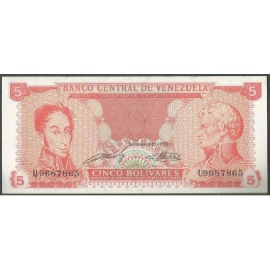 Venezuela, 5 Bolivares 21 Sep 1989 U 7 Dig P70a