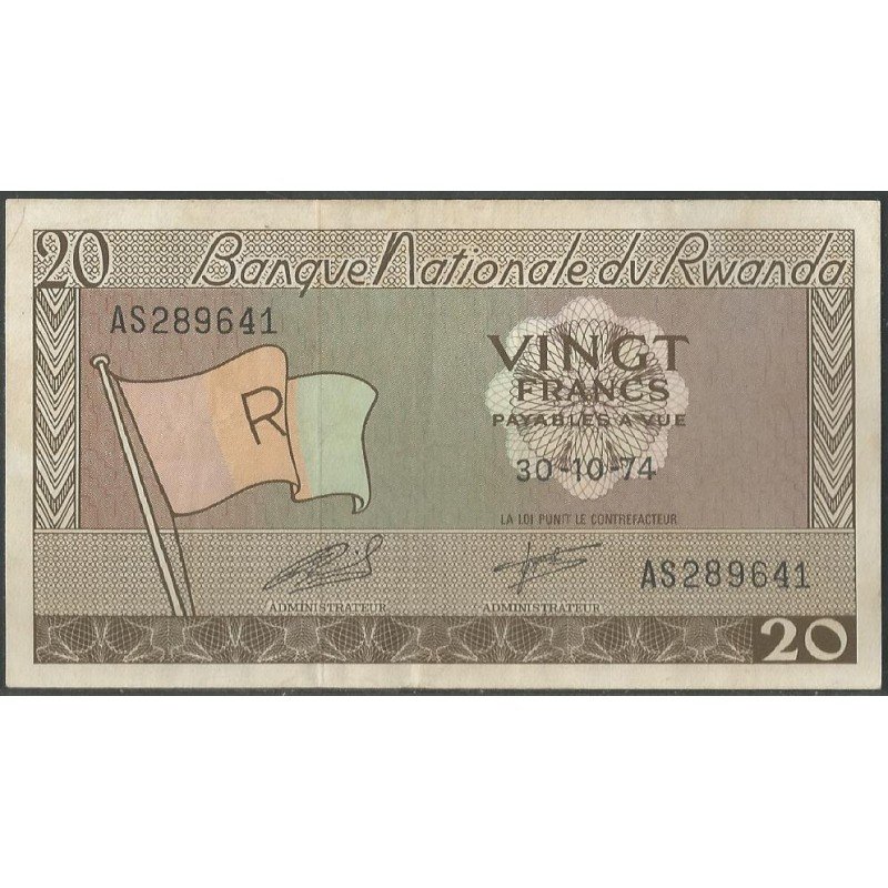 Rwanda, 20 Francs 30 Oct 1974 P6d