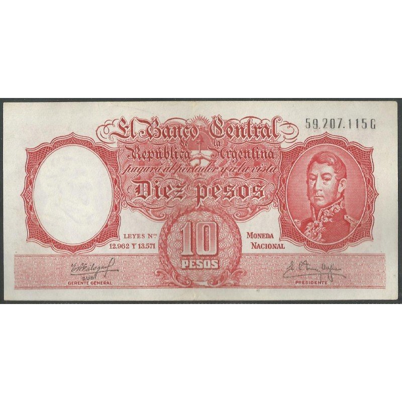 Argentina, 10 Pesos ND1954-63 Serie G P270c