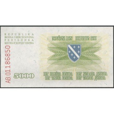 Bosnia & Herzegovina, 5.000 Dinara 25 Ene 1993 P16a