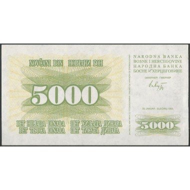 Bosnia & Herzegovina, 5.000 Dinara 25 Ene 1993 P16a