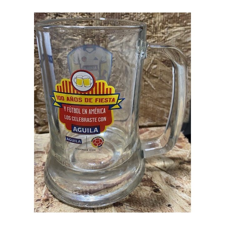 Jarro vidrio Cerveza Aguila "La Centenaria" 12 cm X 8 cm reverso