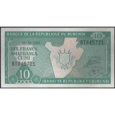 Burundi, 10 Francs 5 Feb 2005 P33e