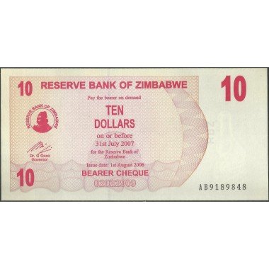 Zimbabwe, 10 Dollars 1 Ago 2006 P39