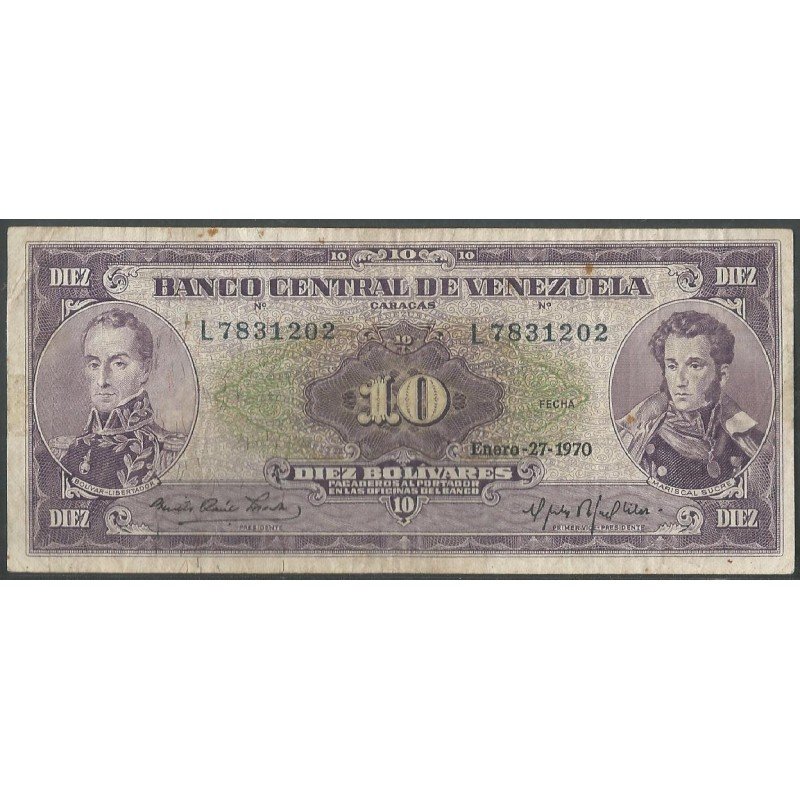 Venezuela, 10 Bolivares 27 Ene 1970 L 7 Dig P45g