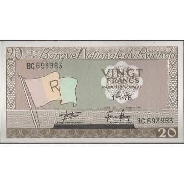 Rwanda, 20 Francs 1 Ene 1976 P6e