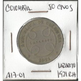 Colombia 50 Centavos 1921 Lazareto JER417.01