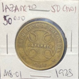 Colombia 50 Centavos 1928 Lazareto JER418.01