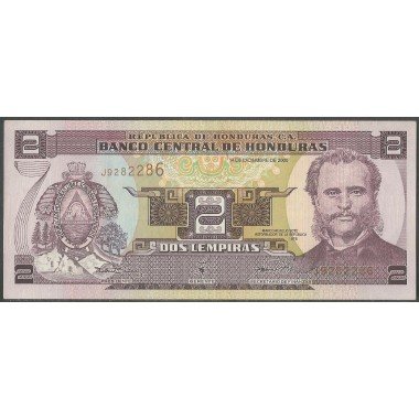 Honduras, 2 Lempiras 14 Dic 2000 P80Ab