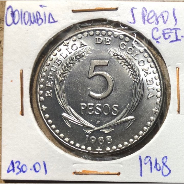 Colombia 5 Pesos 1968 Congreso Eucaristico Internacional JER430