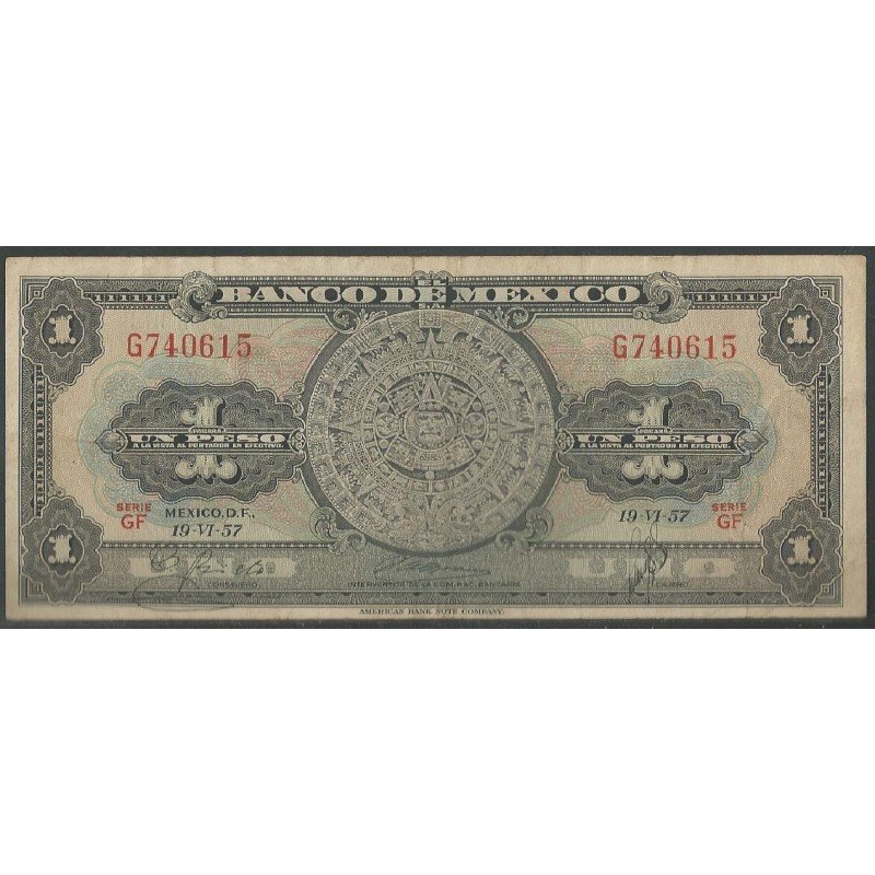 Mexico, 1 Peso 19 Jun 1957 Serie GF P59a