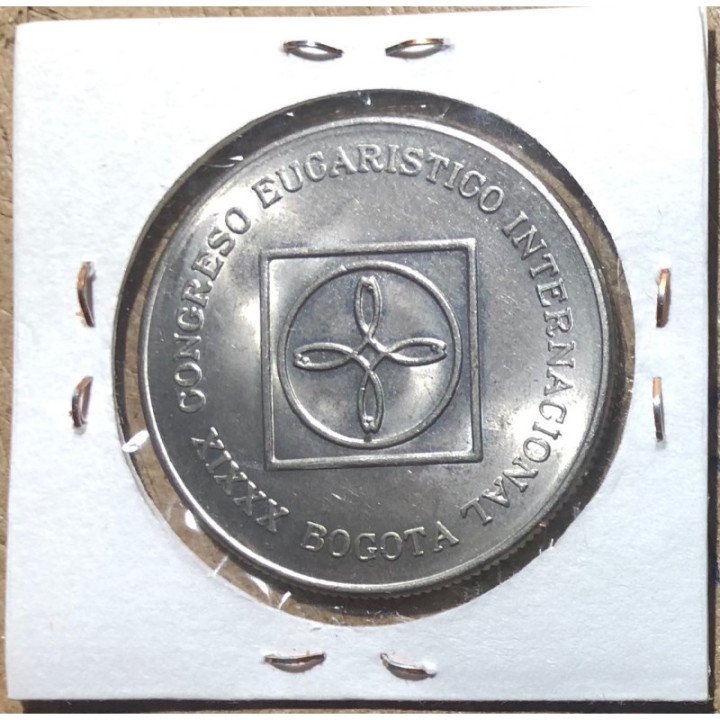 Colombia 5 Pesos 1968 Congreso Eucaristico Internacional JER430 reverso
