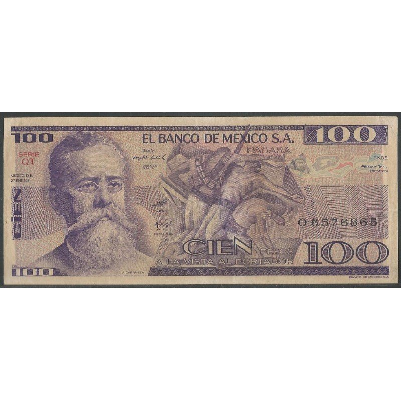 Mexico, 100 Pesos 27 Ene 1981 Serie QT P74a