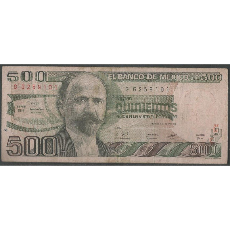 Mexico, 500 Pesos 27 Ene 1981 Serie BH P75a