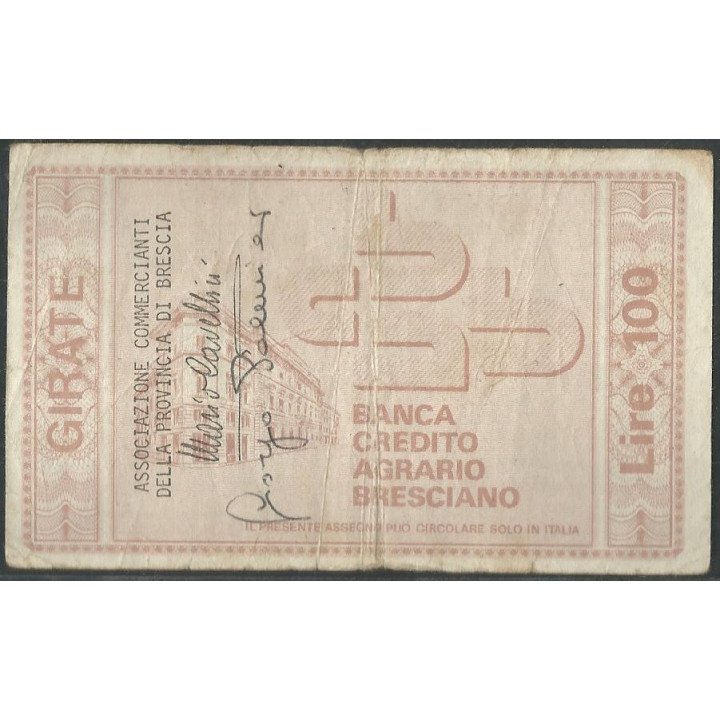Italia - La Banca Credito Agrario Bresciano 100 Lire 2 Ago 1976 reverso