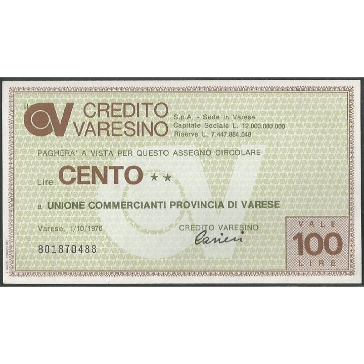 Italia - Credito Varesino 100 Lire 1 Oct 1976