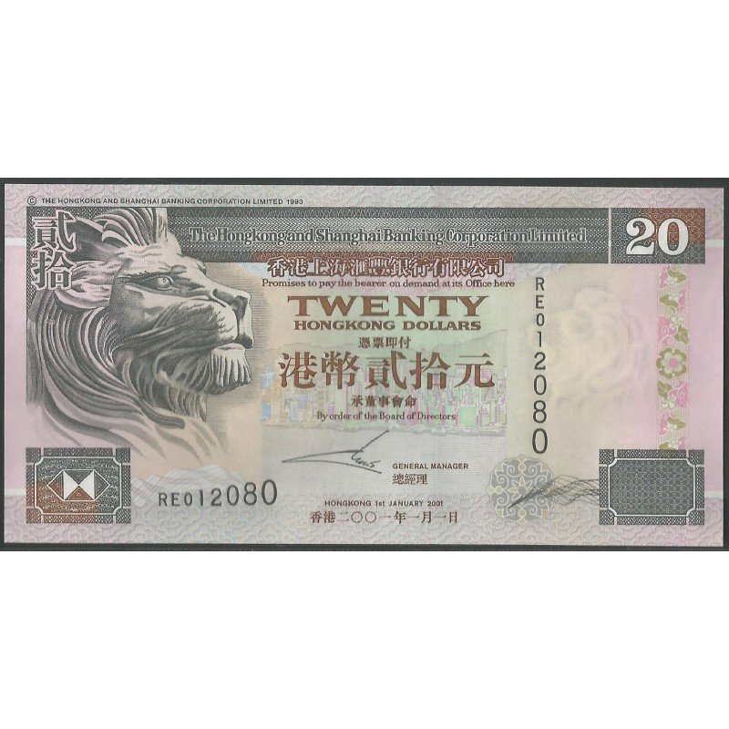 Hong Kong - THK&SBC, 20 Dollars 1 Ene 2001 P201d