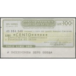 Italia - La Banca Cattolica del Veneto 100 Lire 27 Ago 1976