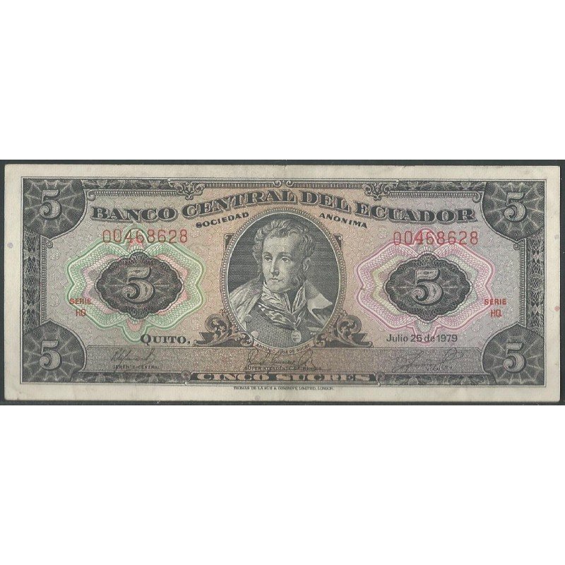 Ecuador, 5 Sucres 25 Jul 1979 HQ Firma 1 P113c
