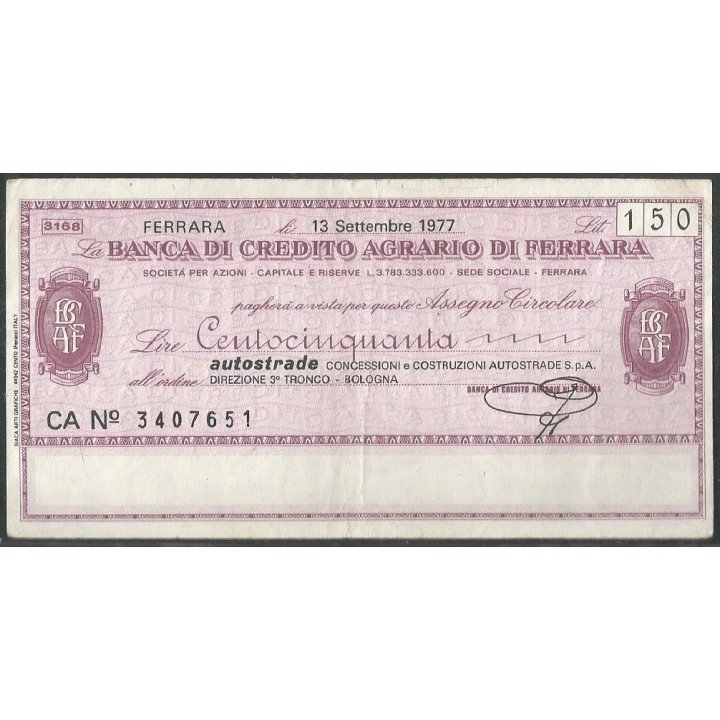 Italia - La Banca di Credito Agrario di Ferrara 150 Lire 13 Sep 1977