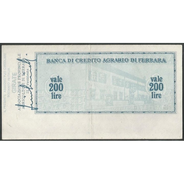Italia - La Banca di Credito Agrario di Ferrara 200 Lire 10 Ago 1976 reverso