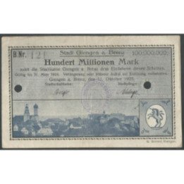 Alemania - Giengen A. Brenz 100.000.000 Mark 11 Oct 1923