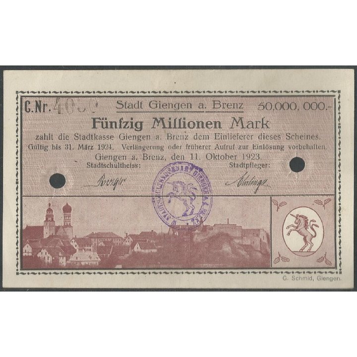Alemania - Giengen A. Brenz 50.000.000 Mark 11 Oct 1923