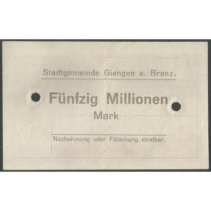 Alemania - Giengen A. Brenz 50.000.000 Mark 11 Oct 1923 reverso