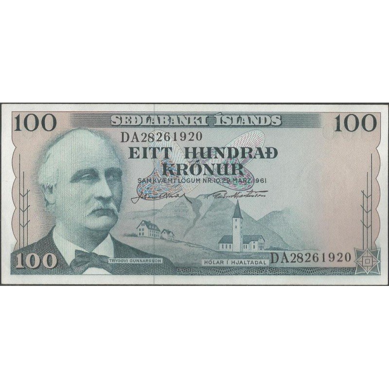 Islandia, 100 Kronur 29 Mar 1961 P44a