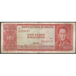 Bolivia 100 Pesos Bolivianos L 13 Jul 1962 Serie B P164c
