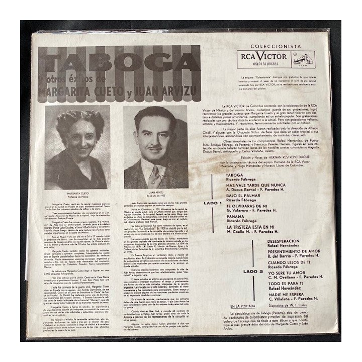 Margarita Cueto - Juan Arvizu - Taboga y otrasColombia reverso
