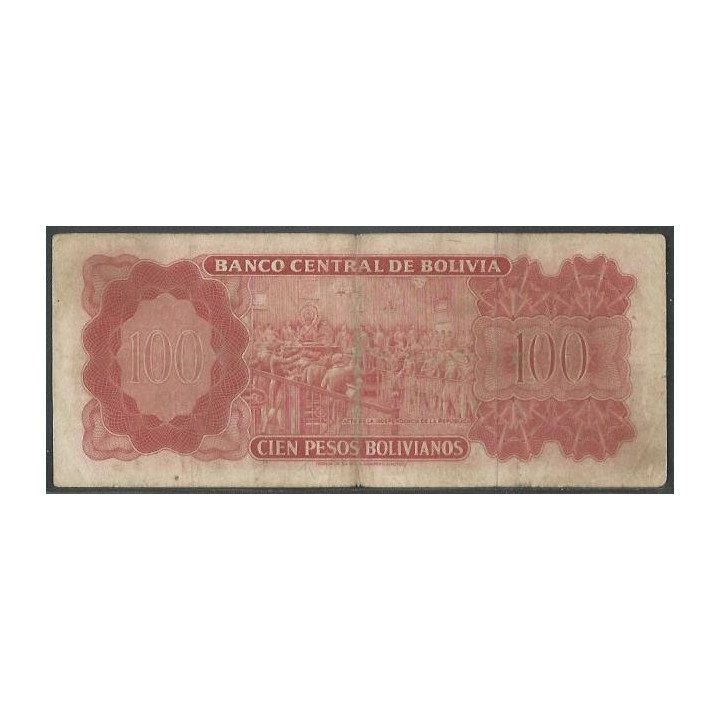 Bolivia 100 Pesos Bolivianos L 13 Jul 1962 Serie B P164c reverso